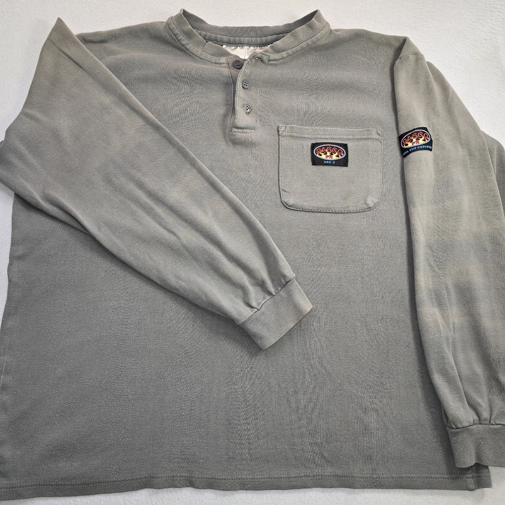 Rasco FR Henley Shirt Mens L Gray Long Sleeve Flame Fire Resistant Pocket GTF454